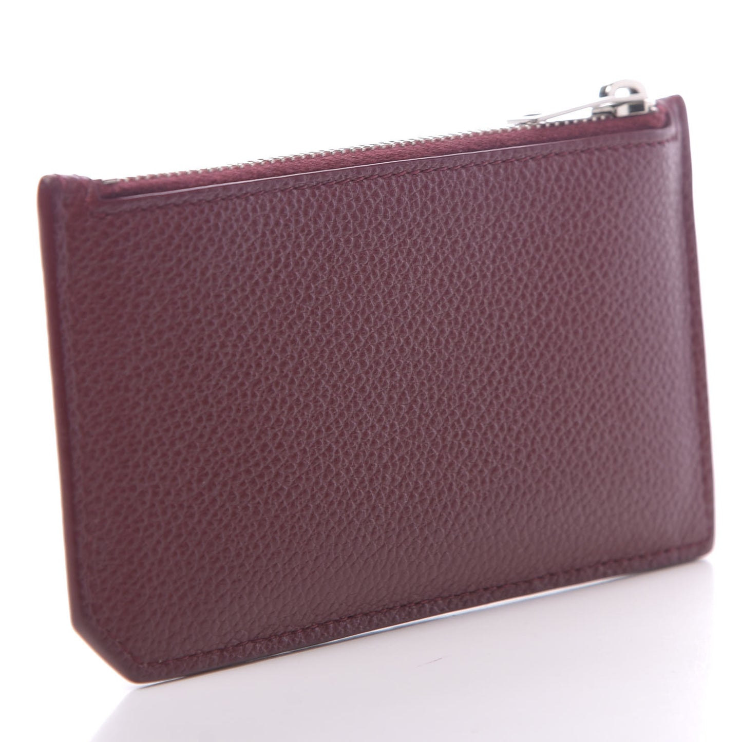 Grained Calfskin 5 Fragments Zip Pouch Card Holder Burgundy