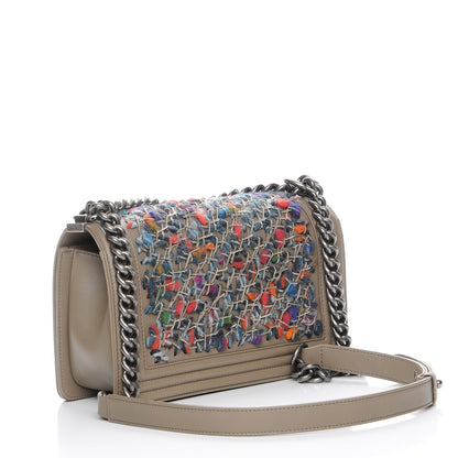 Chanel Calfskin Tweed Medium Boy Flap Dark Beige 3 of 8