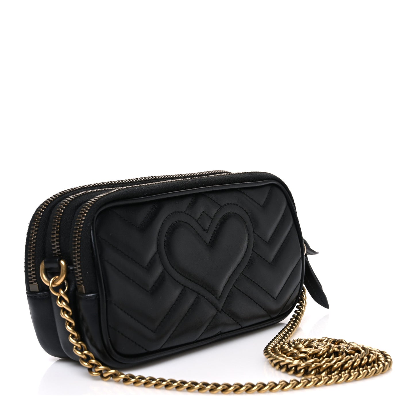 Calfskin Matelasse Mini GG Marmont Chain Crossbody Bag Black