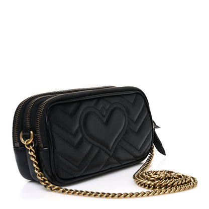 Gucci Calfskin Matelasse Mini GG Marmont Chain Crossbody Bag Black 2 of 11