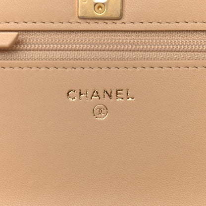 Chanel Lambskin Quilted CC Pearl Crush Wallet on Chain WOC Beige 5 of 11