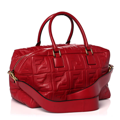 Fendi Nappa FF 1974 Embossed Small Boston Fragola 2 of 11