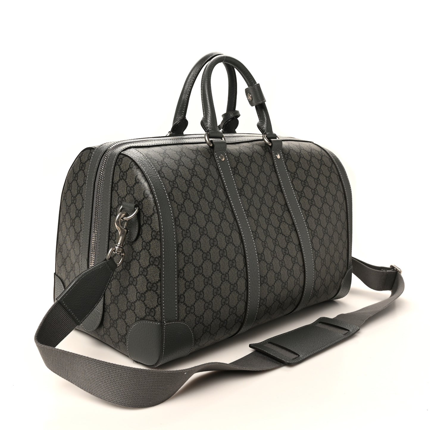 GG Supreme Monogram Textured Dollar Calfskin Medium Savoy Duffle Bag Grey Black Graphite Grey