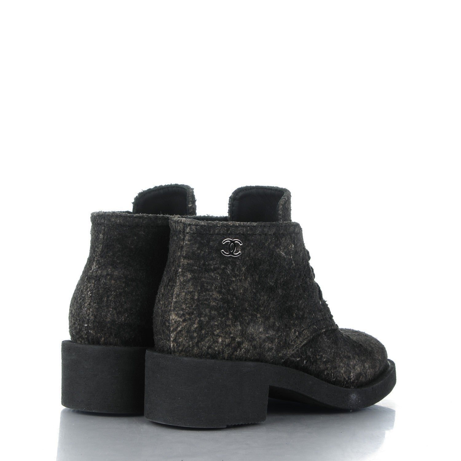 Chanel Suede Calfskin Lace Up Short Boots 35 Dark Grey 4 of 8