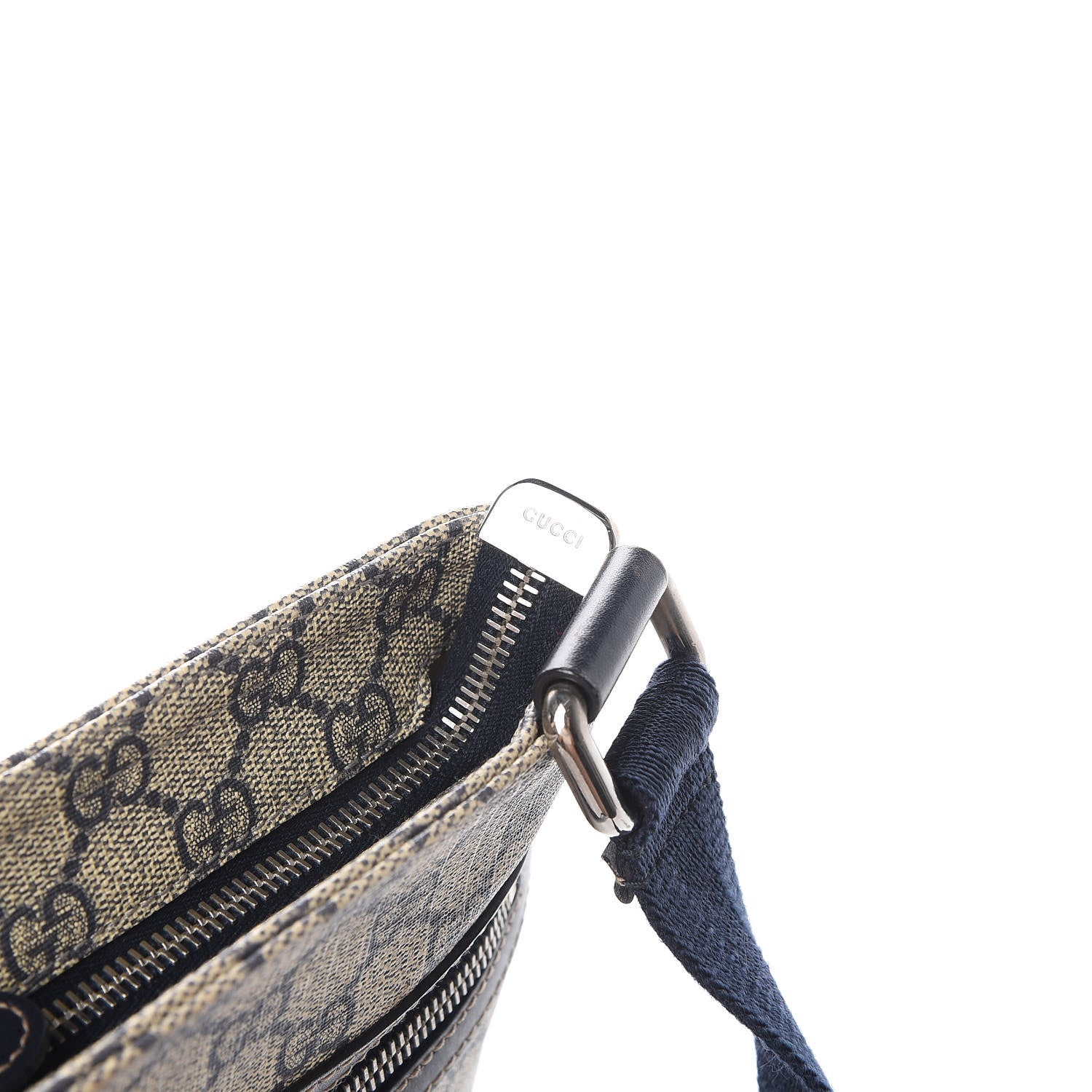 Gucci GG Supreme Monogram Small Flat Side Zip Messenger Bag Beige Blue 11 of 13