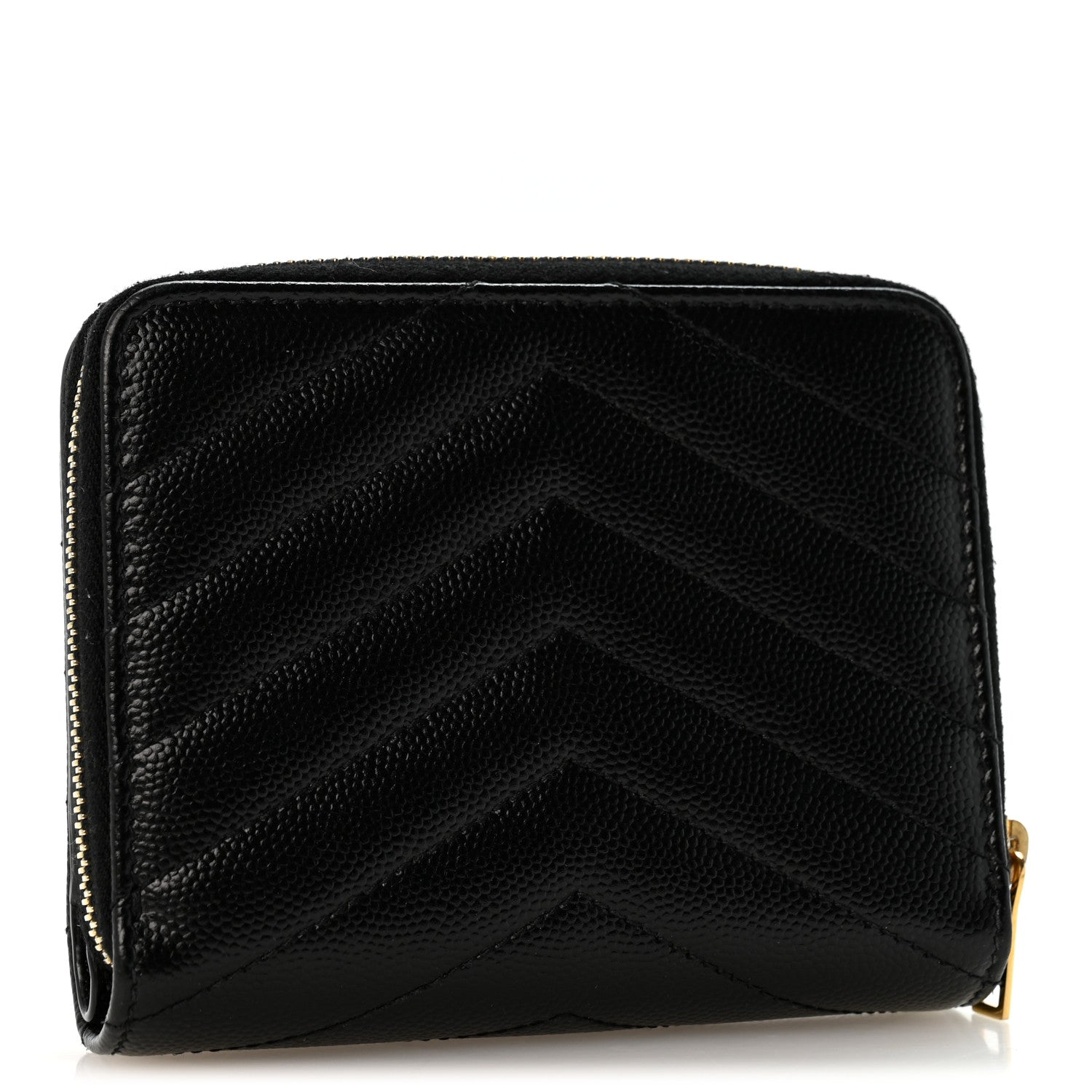 Saint Laurent Grain De Poudre Matelasse Chevron Monogram Compact Zip Around Wallet Black 3 of 10