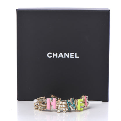 Chanel Metal Strass Enamel Pearl Logo Bracelet Gold Multicolor 8 of 8