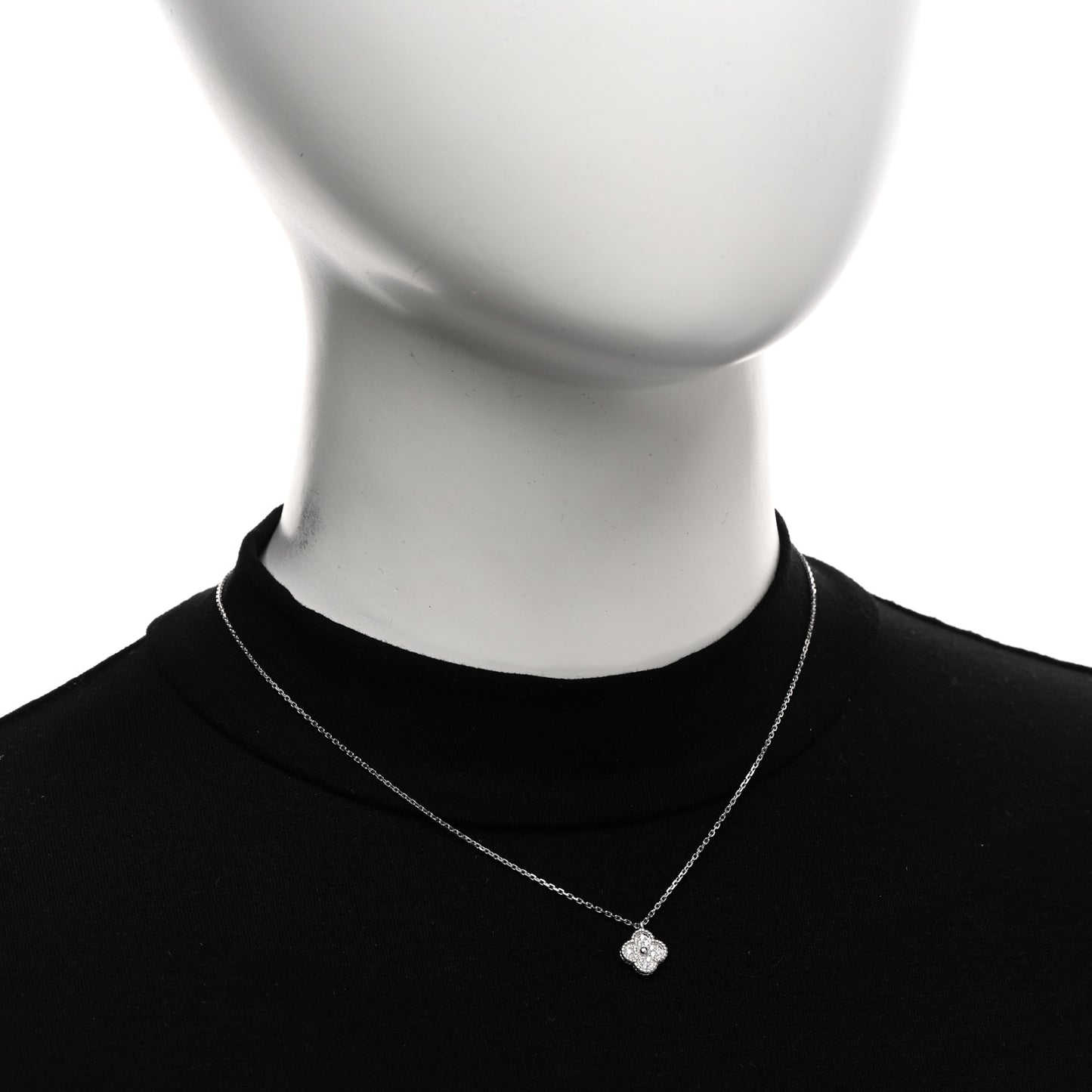 18K White Gold Diamond Sweet Alhambra Pendant Necklace