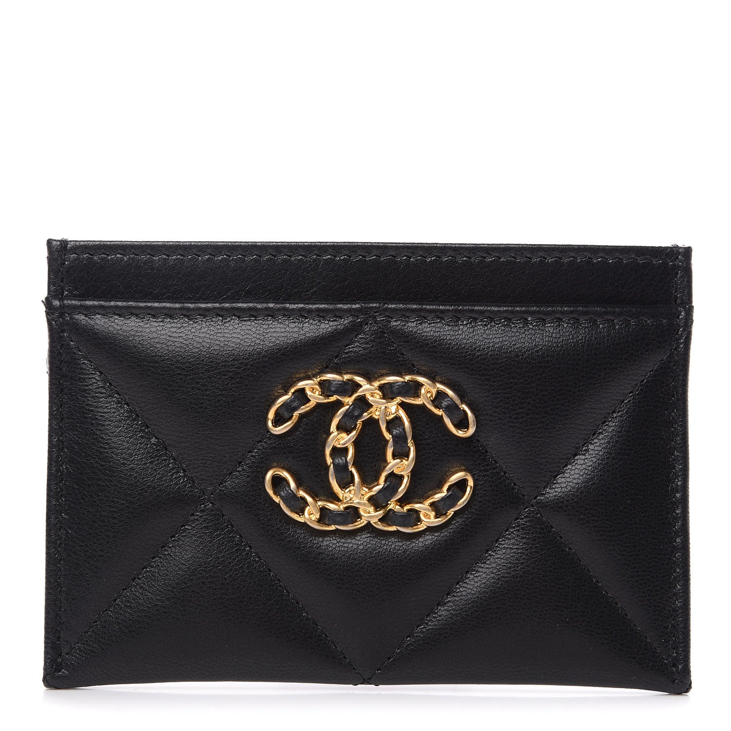 Chanel Shiny Goatskin Quilted Chanel 19 Card Holder Black 1 of 9