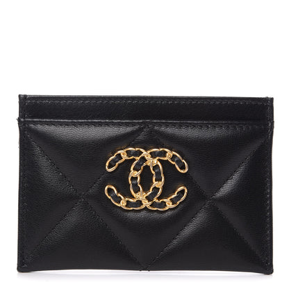 Chanel Shiny Goatskin Quilted Chanel 19 Card Holder Black 1 of 9