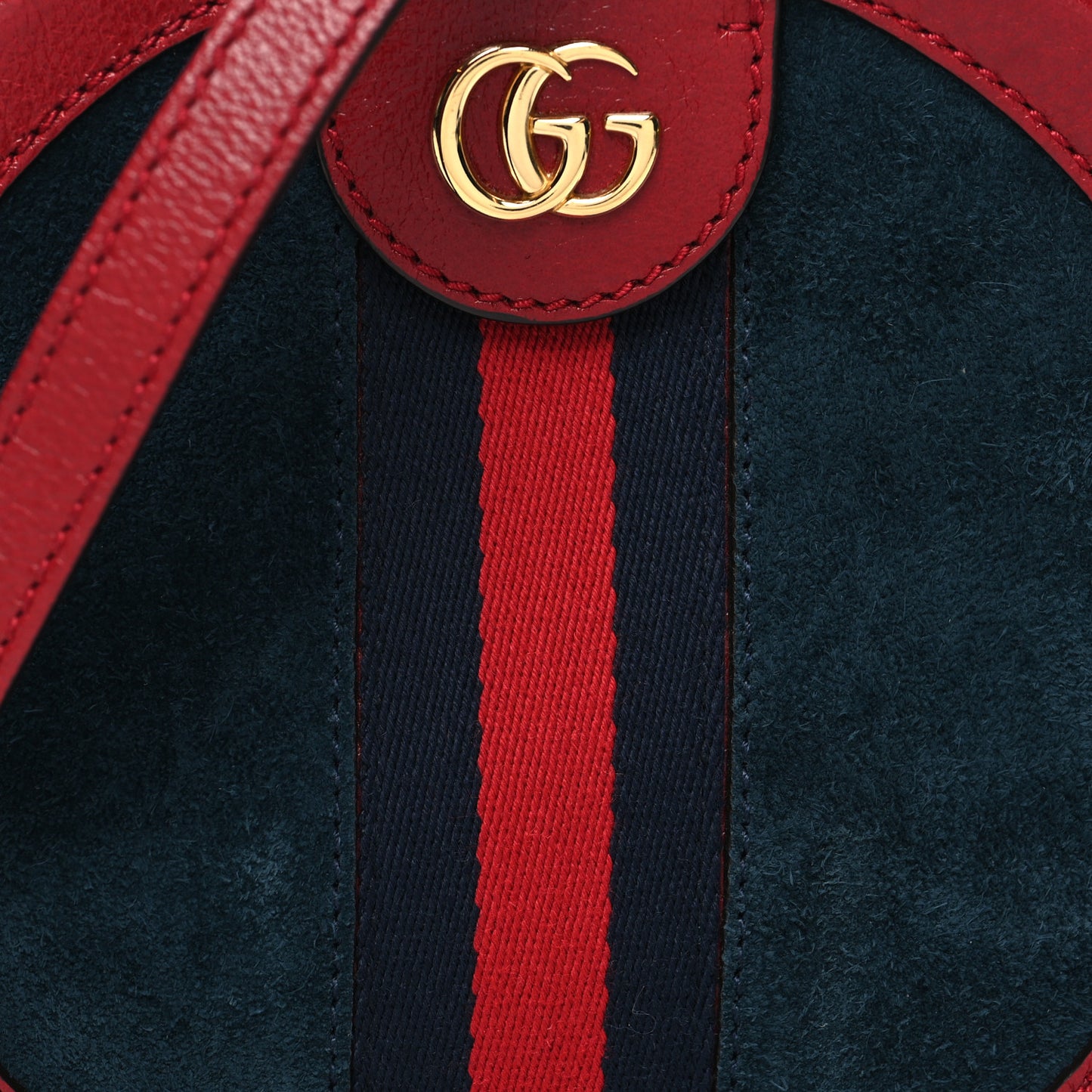 Suede Patent Web Mini Ophidia Round Shoulder Bag Hibiscus Red Navy