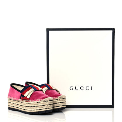 Gucci Velvet Sylvie Web Platform Espadrilles 36 Light Raspberry Rose 8 of 8
