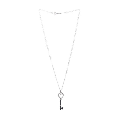 Tiffany 18K White Gold Diamond Mini Heart Key Charm Pendant Link Necklace 3 of 7
