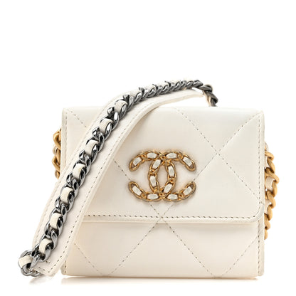 Chanel Lambskin Quilted Chanel 19 Flap Coin Purse With Chain White 1 of 14