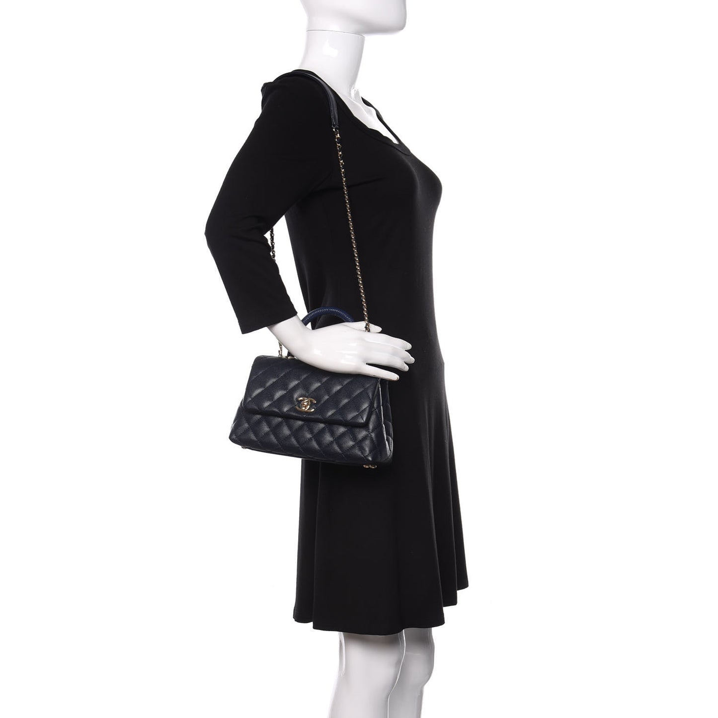 Caviar Quilted Mini Coco Handle Flap Navy Blue