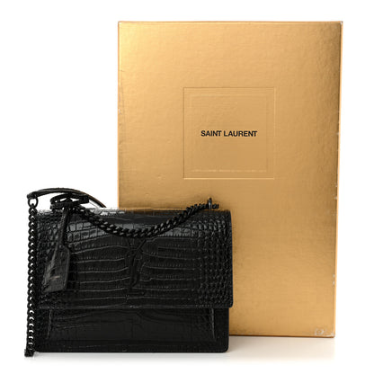 Saint Laurent Calfskin Crocodile Embossed Medium Monochrome Monogram Sunset Black 14 of 14