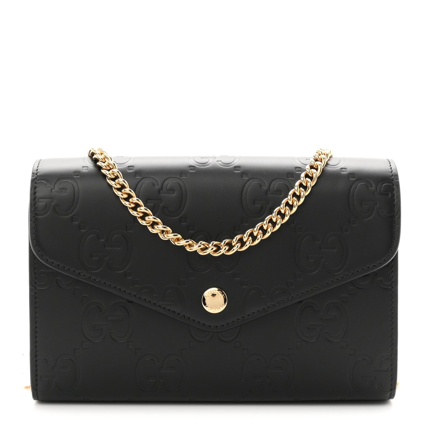 Calfskin GG Debossed Chain Wallet Black