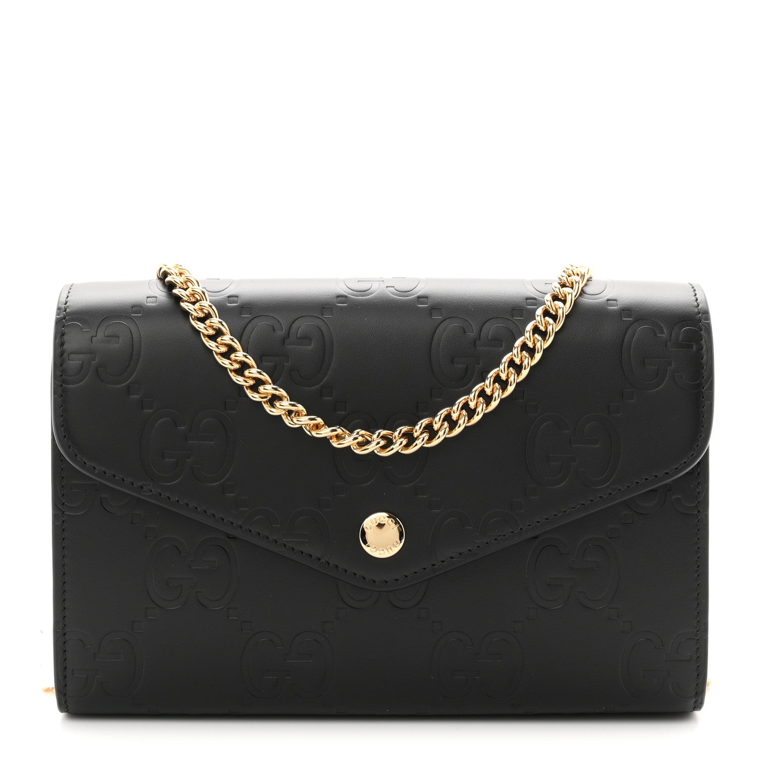 Gucci Calfskin GG Debossed Chain Wallet Black 1 of 10