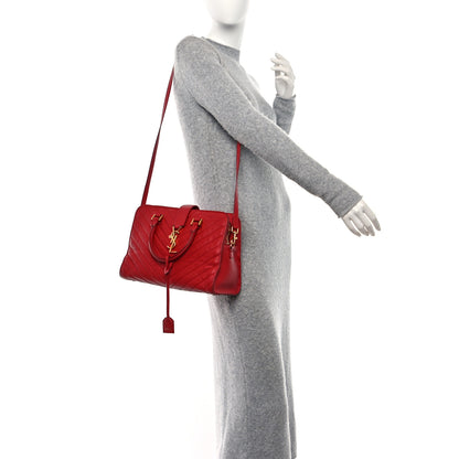 Saint Laurent Calfskin Matelasse Chevron Small Monogram Cabas Lipstick Red 2 of 14