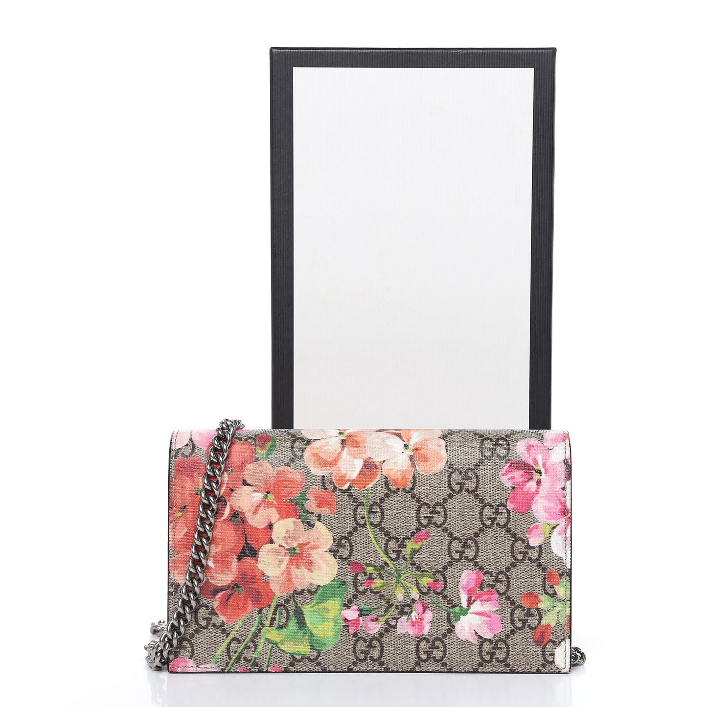 GG Supreme Monogram Blooms Chain Wallet Beige Multicolor Dry Rose