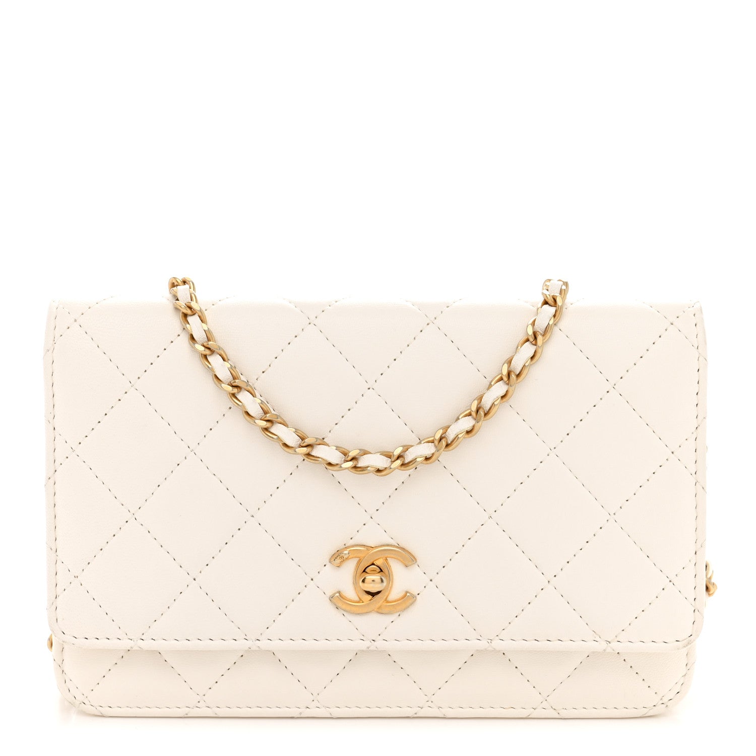 Chanel Lambskin Quilted CC Pearl Crush Wallet on Chain WOC White 1 of 12
