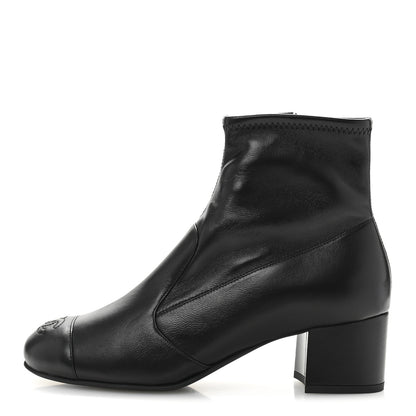 Chanel Stretch Lambskin Cap Toe CC Short Boots 38.5 Black 1 of 9