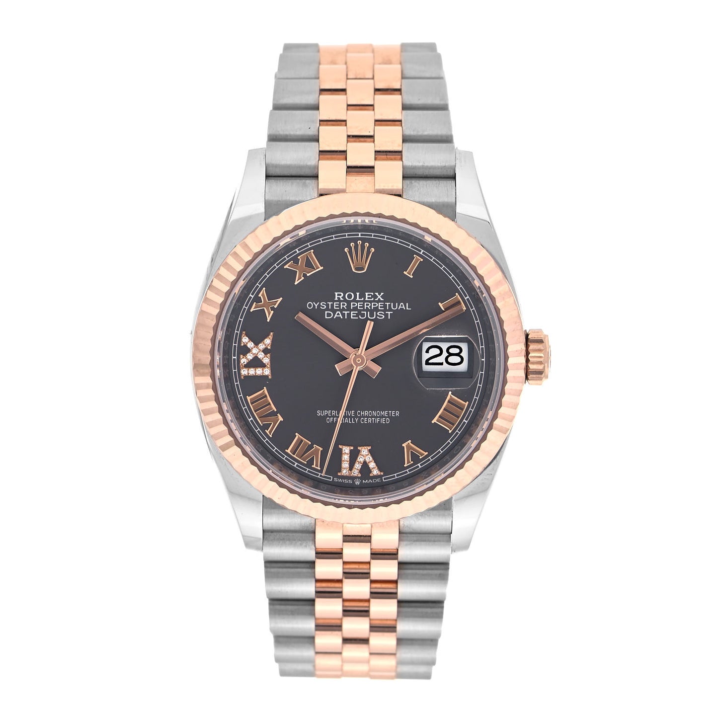 Stainless Steel 18K Everose Gold Diamond 36mm Oyster Perpetual Datejust Watch Slate Roman 126231