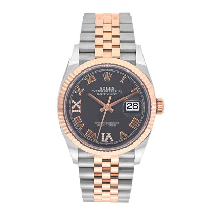Rolex Stainless Steel 18K Everose Gold Diamond 36mm Oyster Perpetual Datejust Watch Slate Roman 126231 1 of 5