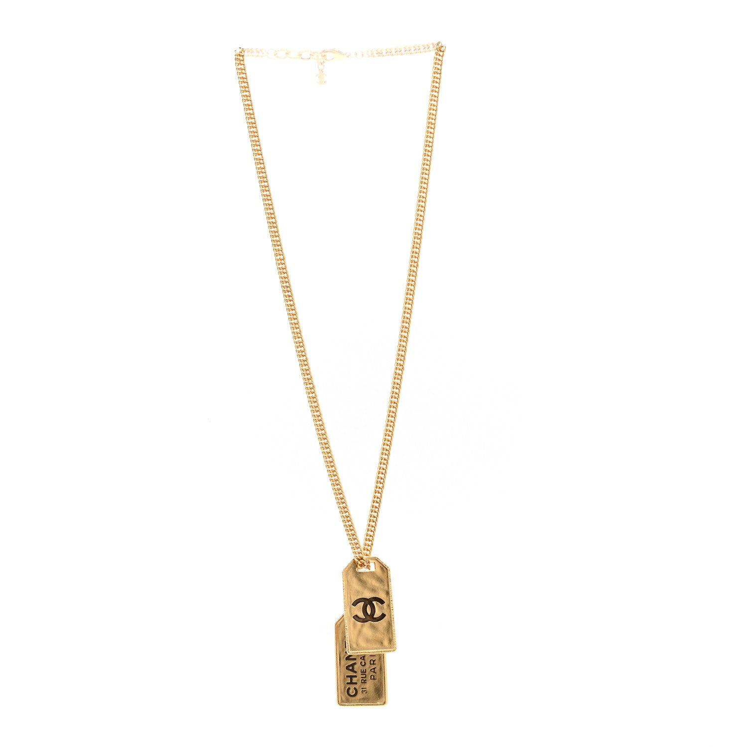Chanel ID Dog Tag Charm Necklace Gold 3 of 5