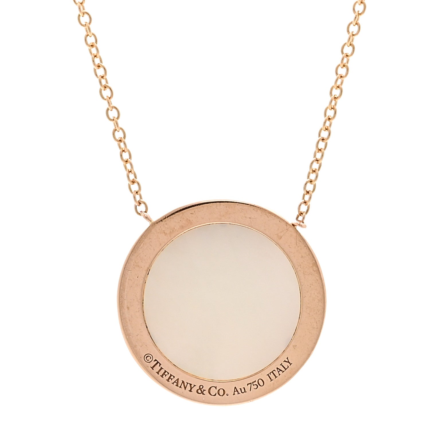 Tiffany 18K Rose Gold Mother of Pearl T Circle Pendant Necklace 4 of 5