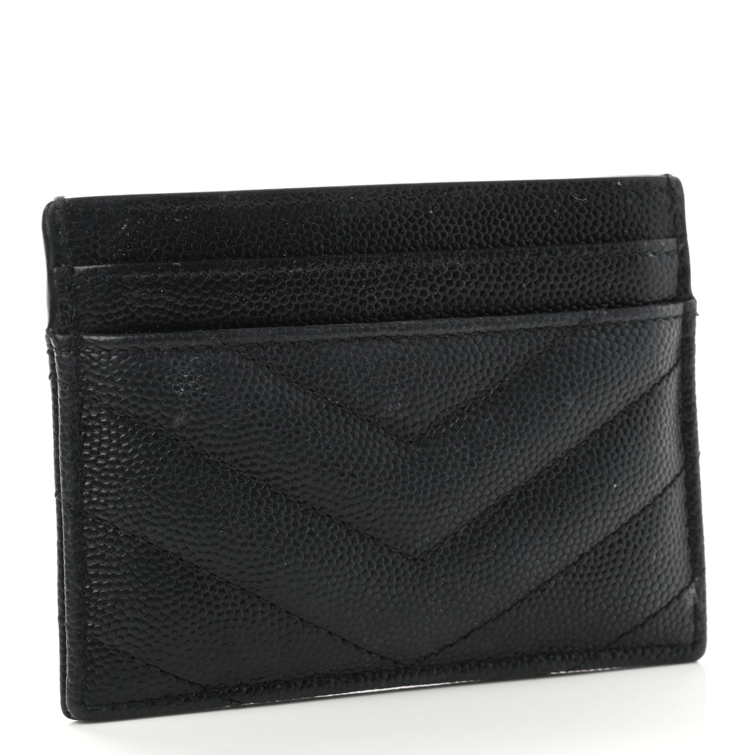 Saint Laurent Grain De Poudre Matelasse Chevron Monogram Credit Card Case Black 3 of 9