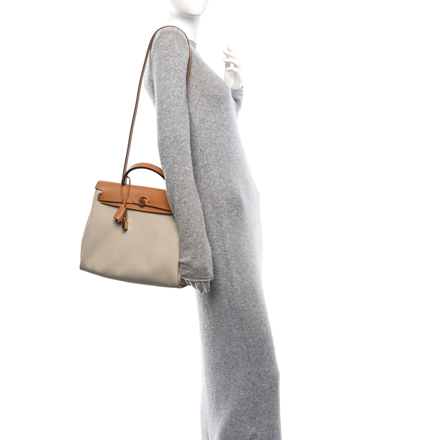 Hermes Military Toile Vache Hunter Herbag Zip Retourne 31 PM Beton Naturel 2 of 11