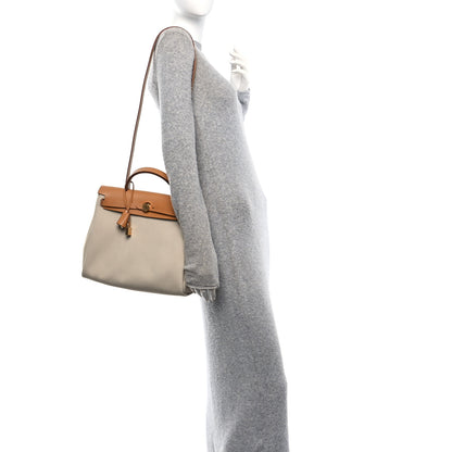 Hermes Military Toile Vache Hunter Herbag Zip Retourne 31 PM Beton Naturel 2 of 11