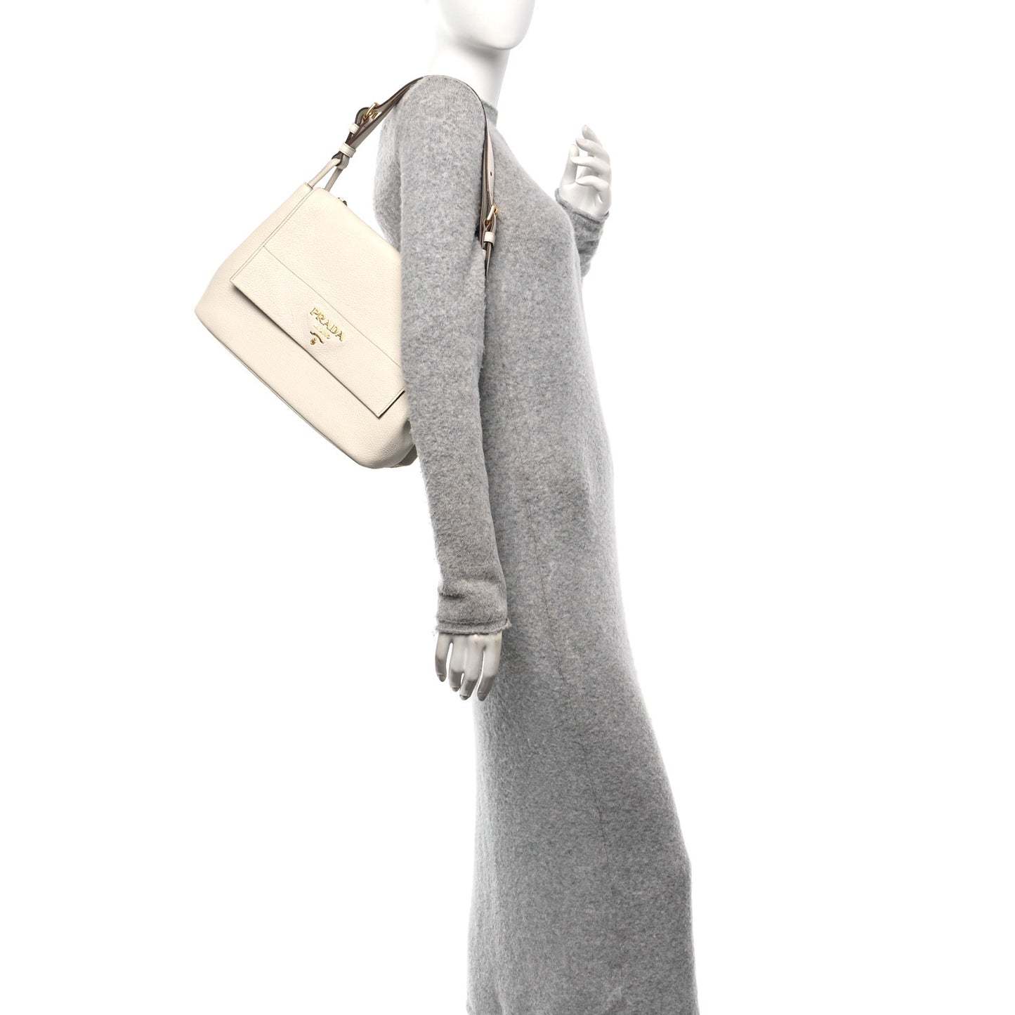 Vitello Daino Flap Shoulder Bag Talco