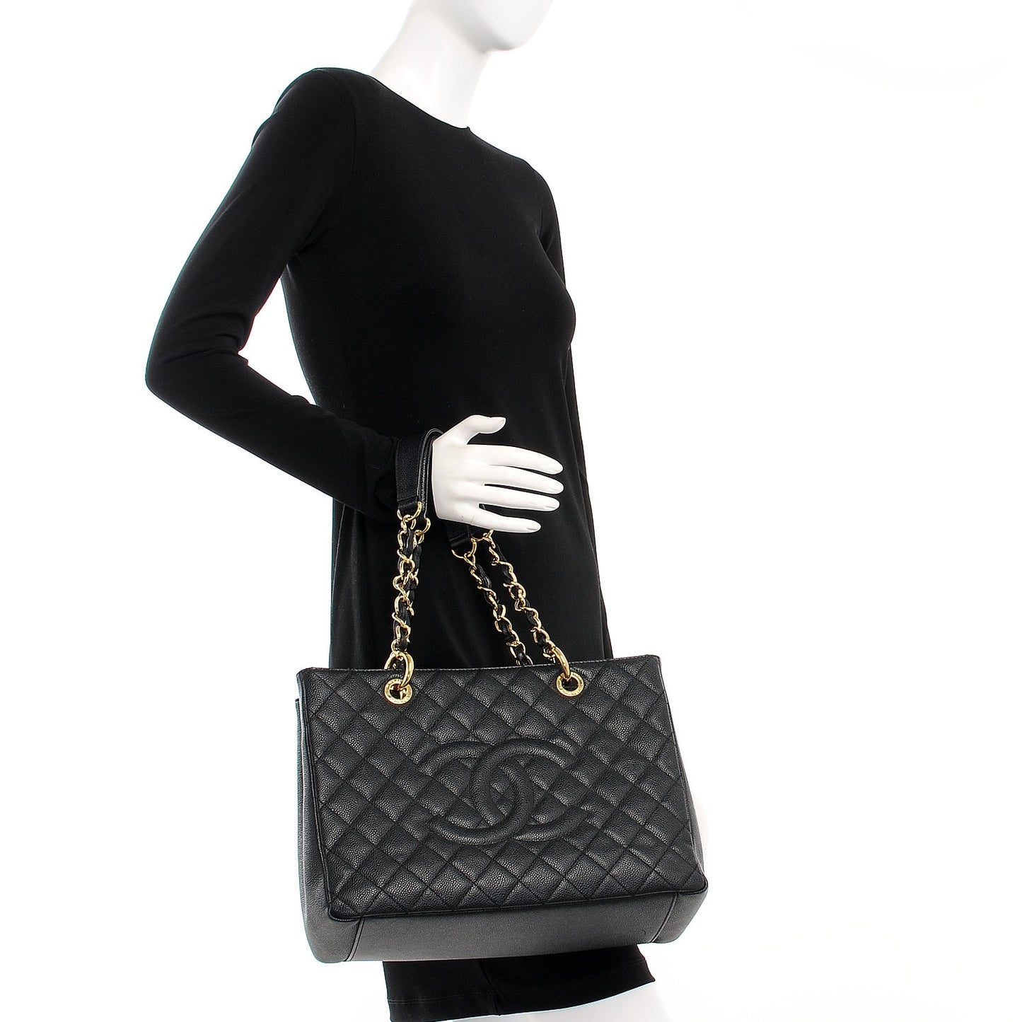 Caviar Quilted Grand Shopping Tote GST Black