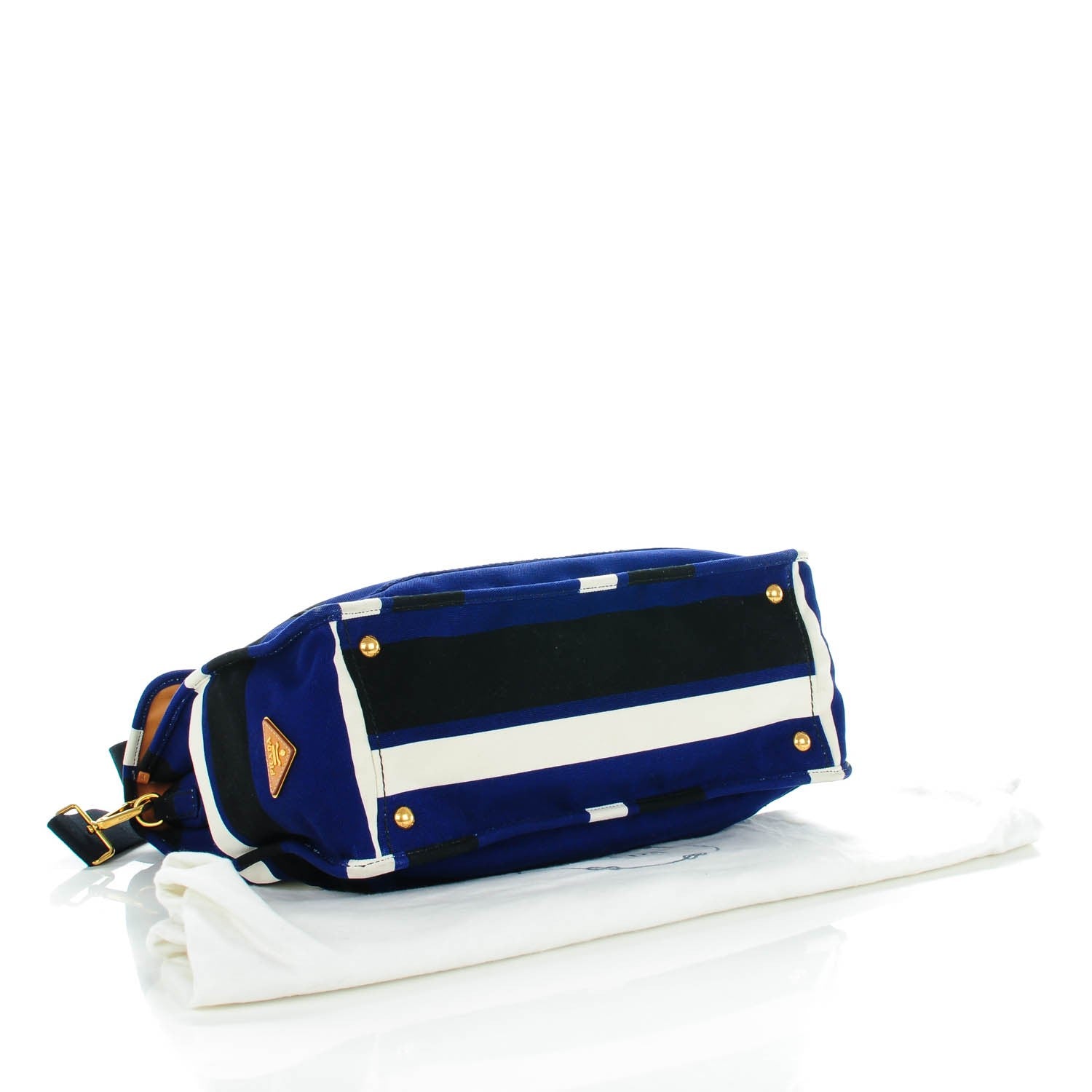 Prada Canvas Canapa Righe Striped Top Handle Satchel Cobalto 4 of 9