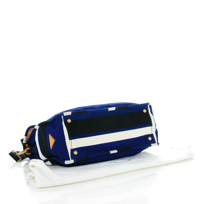 Prada Canvas Canapa Righe Striped Top Handle Satchel Cobalto 4 of 9