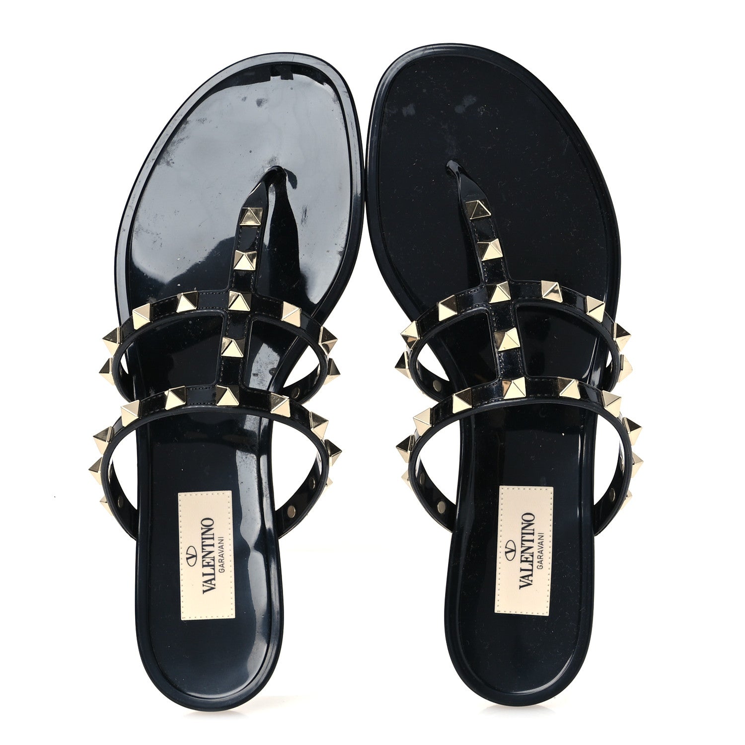 Valentino Garavani PVC Jelly Rockstud Caged Flat Thong Sandals 37 Black 2 of 9