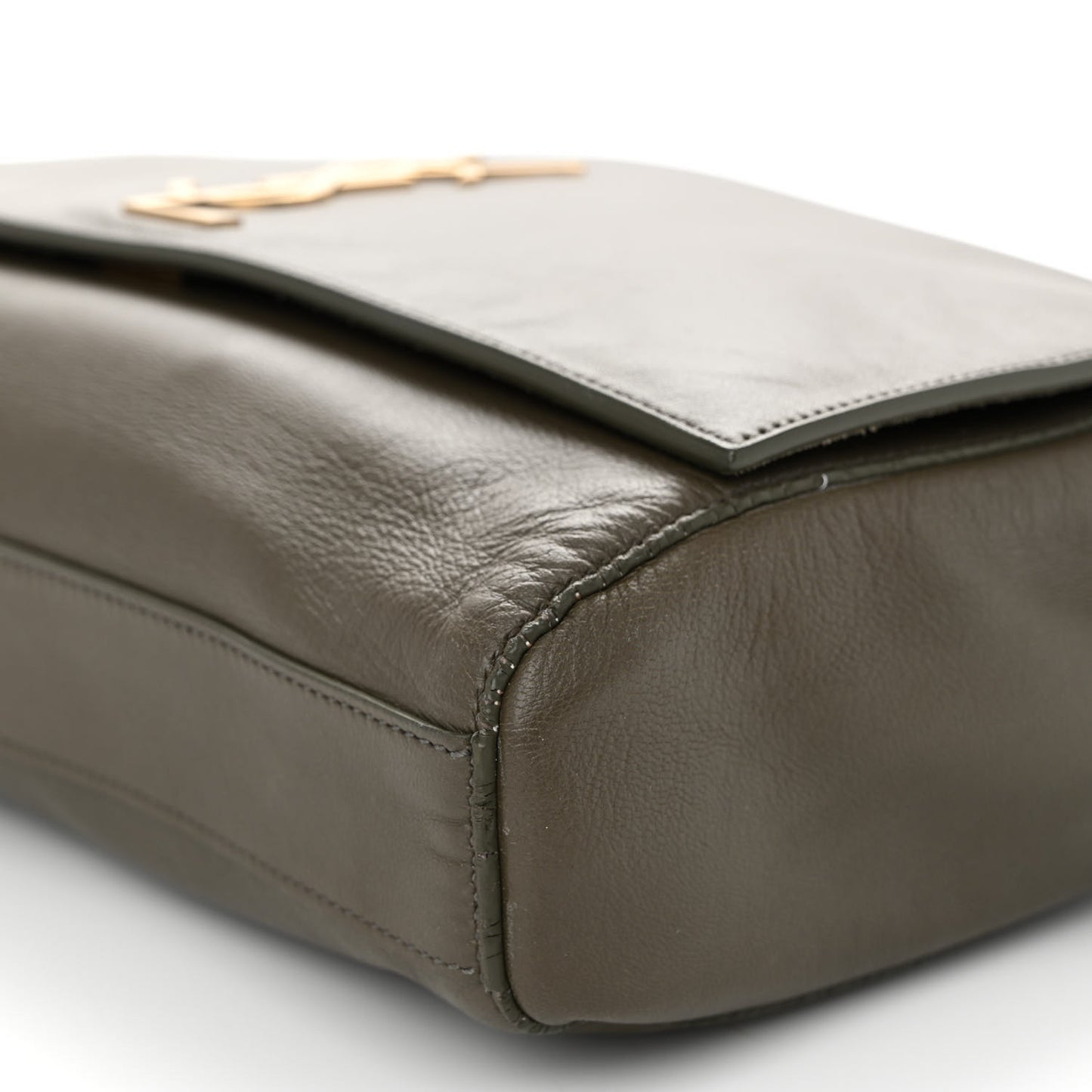 Smooth Calfskin Suede Medium Reversible Monogram Kate Satchel Olive