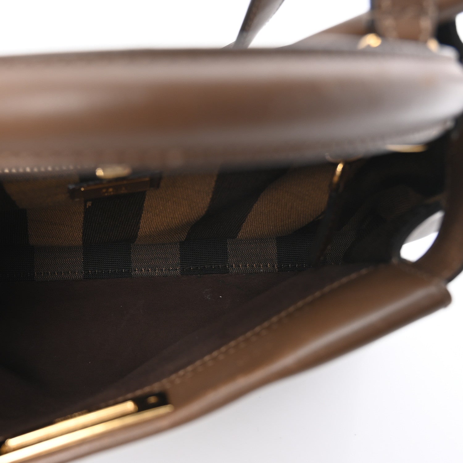 Fendi Vitello Seta Fabric Jacquard Pequin Medium Peekaboo Iconic Satchel  Foresta Tobacco 5 of 10