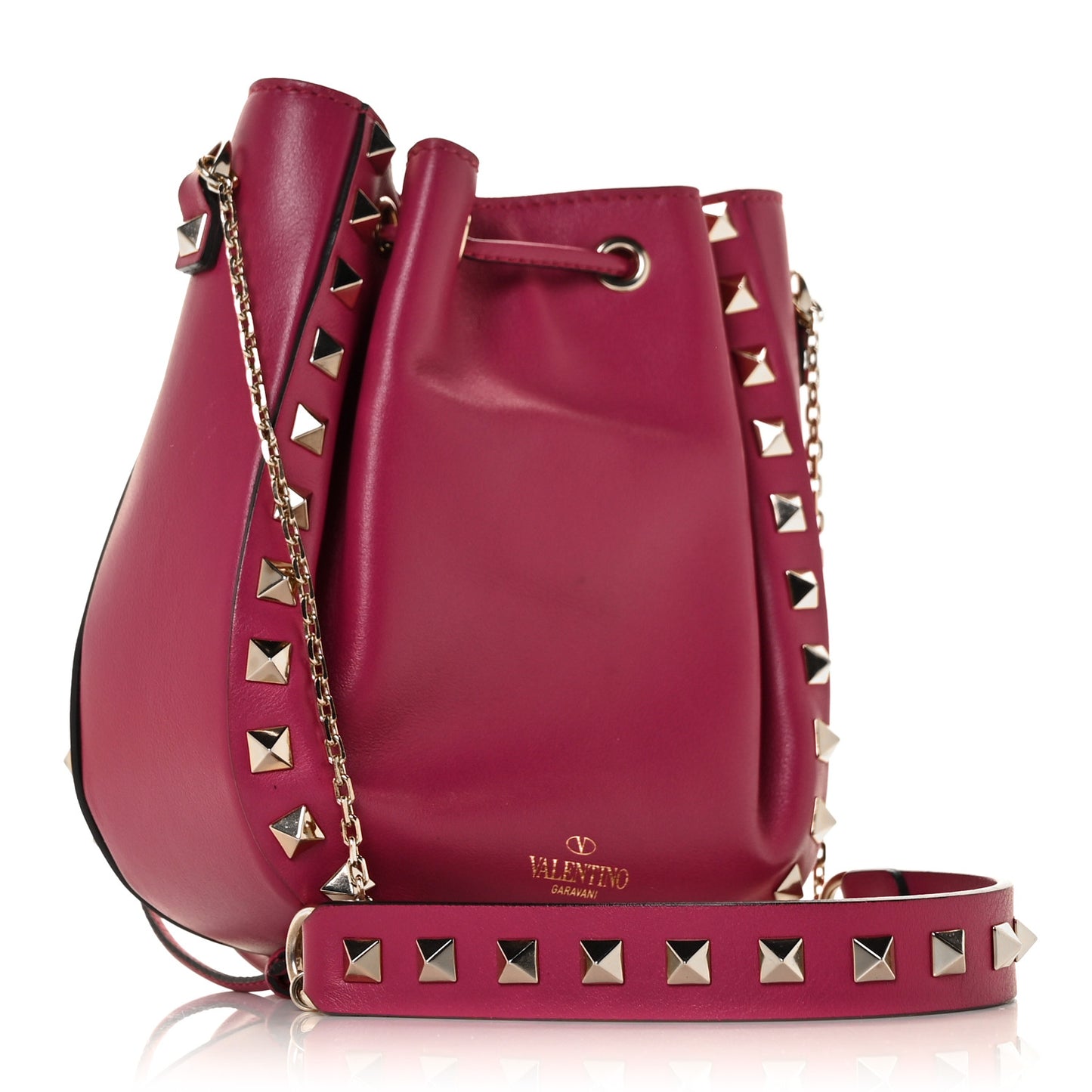 Vitello Mini Rockstud Chain Strap Bucket Bag Deep Cyclamin