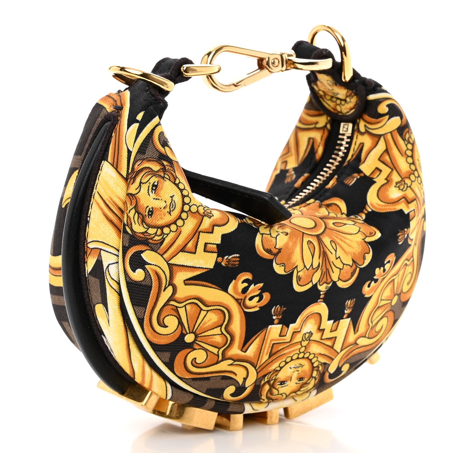 X VERSACE Silk Fendace Baroque Nano Fendigraphy Hobo Charm Black Gold