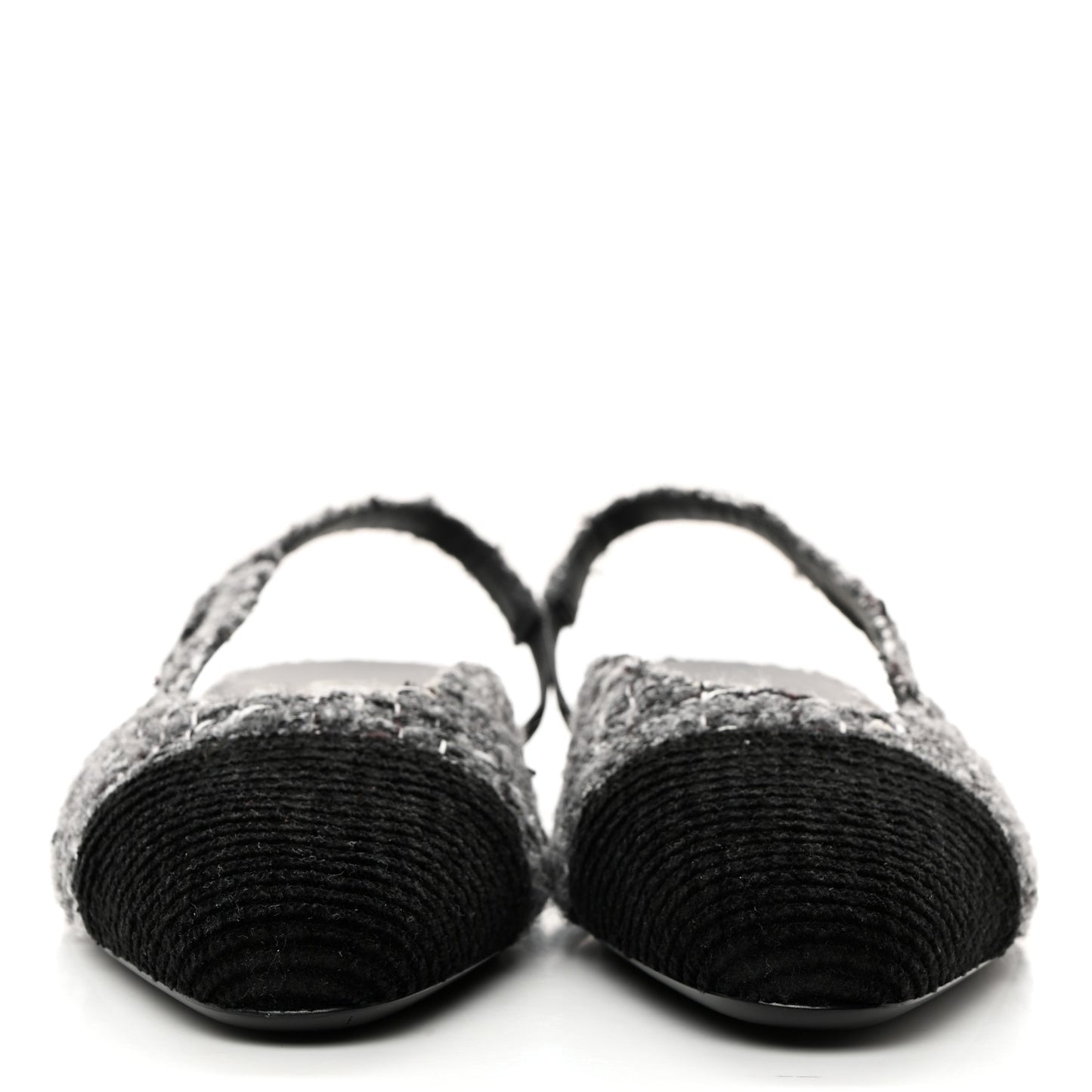 Tweed Corduroy Cap Toe Slingback Flats 41 Grey Black
