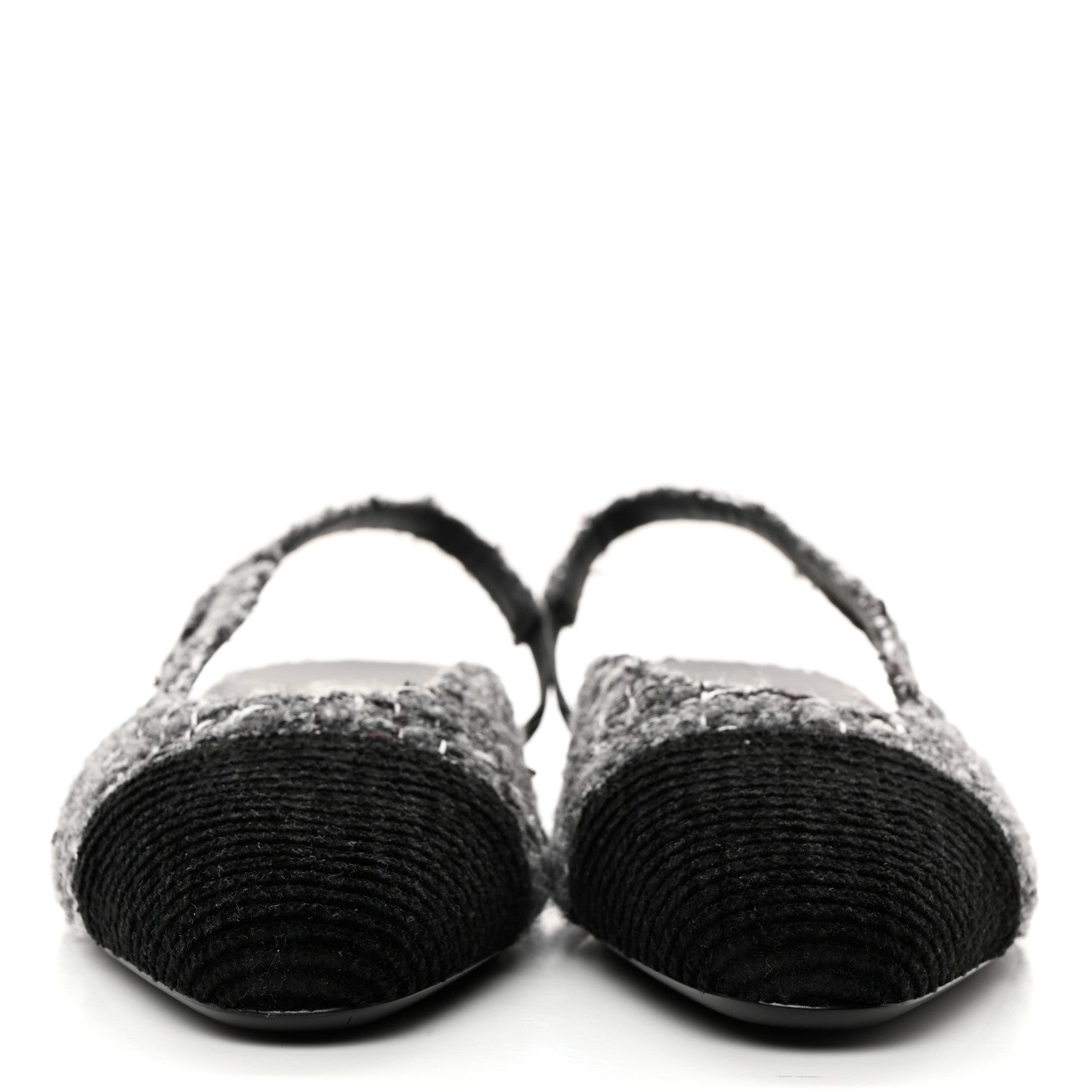 Chanel Tweed Corduroy Cap Toe Slingback Flats 41 Grey Black 2 of 8