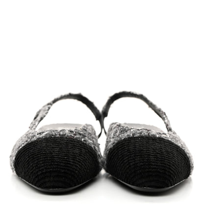 Chanel Tweed Corduroy Cap Toe Slingback Flats 41 Grey Black 2 of 8