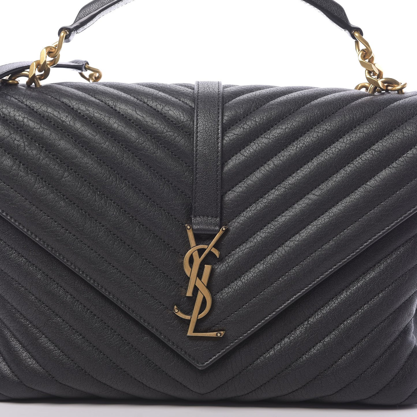 Sheepskin Matelasse Chevron Monogram Large College Satchel Black