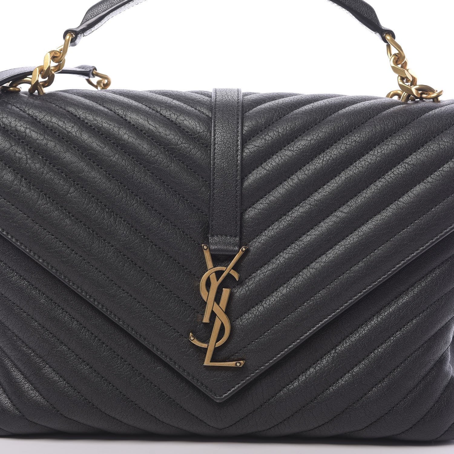 Saint Laurent Sheepskin Matelasse Chevron Monogram Large College Satchel Black 7 of 11