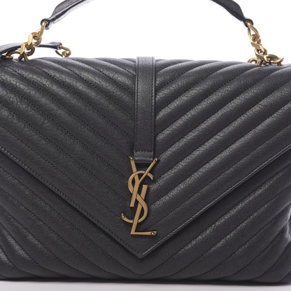 Saint Laurent Sheepskin Matelasse Chevron Monogram Large College Satchel Black 7 of 11
