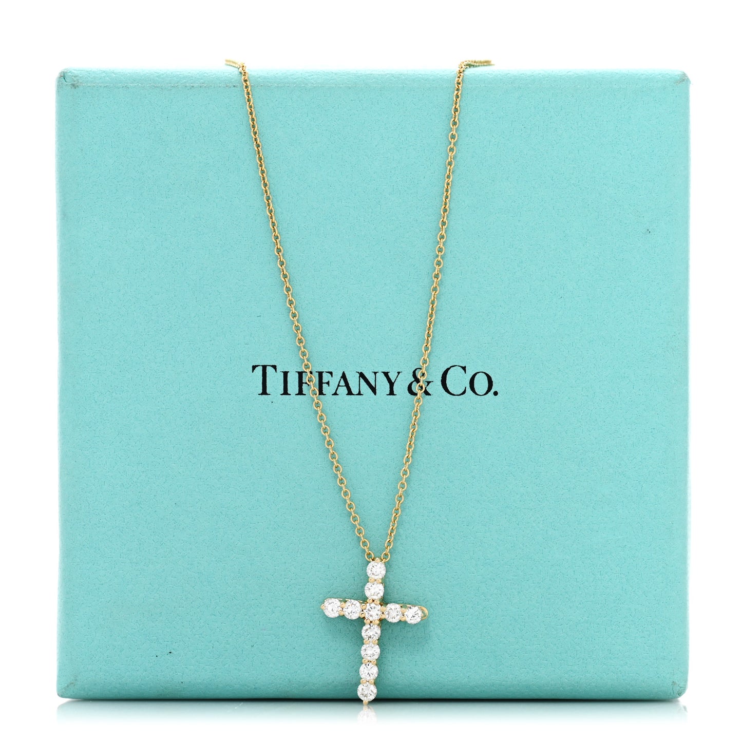 18K Yellow Gold Diamond Small Cross Pendant Necklace