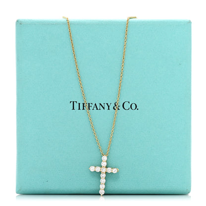 Tiffany 18K Yellow Gold Diamond Small Cross Pendant Necklace 5 of 5